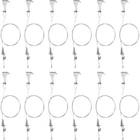Picture Rail Hanging System with Hook, 66 lb (30 kg) Max Load, Adjustable Wire Hooks Kit, 6.6 ft (2 m) Length Cable with Loop, Picture Hanging Kit (12 Pack)