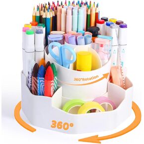 13 Slots Desk Organizer, 360-Degree Rotating Pen Holder for Desk, Detachable 2-in-1 Cute Pencil Holder Pen Organizer Marker Organizer for Art Supply, Stationery Supplies, Office Desk Accessories