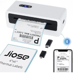 Jiose Bluetooth Shipping Thermal Label Printer - 4x6 Label Printer for Small Business - Desktop Postage Package Label Printer Compatible with MacOS Windows
