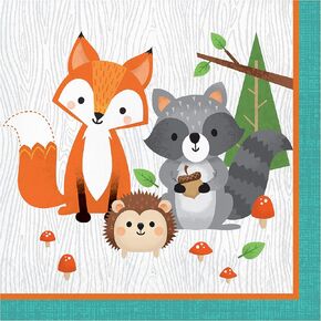 Creative Converting Wild One Woodland Animals Napkins, 16 ct, Multi-color, 6.5"