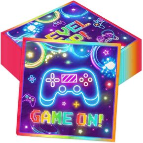 Video Gaming Party Decorations-40pcs Game On Video Gaming Party Napkins,Disposable Neon Gaming Party Napkin for Kids Boys Girls Gamer Cool Video Game Theme Birthday Gamer Party Supplies