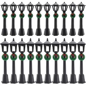 Christmas Lamp Post Village Accessories, 20 Pcs Lantern Posts Decorative Mini Street Lights, Miniature Street Lamp Posts for DIY Dollhouse Christmas Village Display (Wreath Style, 20)