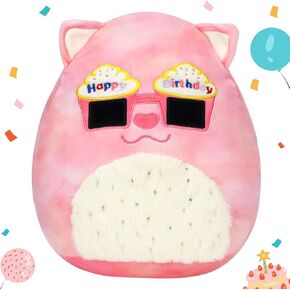 12" Birthday Cat Plush Pillow Happy Birthday Kitten with Sunglasses Pillow Soft Cat Stuffed Animal Cute Kitten Plush Toy Birthday Gifts for Kids Girls