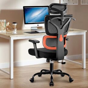 Office Chair Ergonomic Desk Chair, High Back Gaming Chair, Big and Tall Reclining chair Comfy Home Office Desk Chair Lumbar Support Breathable Mesh Computer Chair Adjustable Armrests(B-Orange)