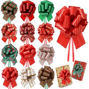 12 pcs 5 inch Large Christmas Bows for Gift Wrapping,Xmas Pull Bows for Presents,Christmas Gift Bows for Gift Baskets,Wine Bottles,Christmas Tree,Bouquet