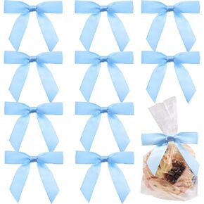 Satin Ribbon Bows 50 Pcs Twist Tie Bows for Gift Wrapping Cake Treat Bags Craft DIY Gift Wedding Baby Shower Birthday Party (Baby Blue)