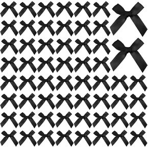 100 PCS أقواس الشريط الأسود ، 1.57x0.4in أقواس ساتان مصغرة لحرف DIY ، أقواس صغيرة لطيفة لخياطة هدية زفاف عيد الميلاد في عيد الميلاد. in Kuwait