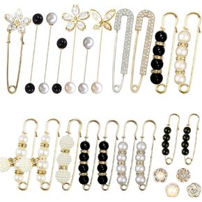 24 Pieces Pearl Crystal Brooch Safety Pins Button Pins Pant Waist Tightener Pins for Clothes Sweater Shawl Collar Dress Cardigan Shirt Jeans Decoration Accessories for Women Girls