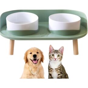 Anti-Slip Double Dog & Cat Bowl Set | Non-Tip, Elevated Food & Water Bowls for Small Dogs, Puppies & Indoor Cats | Durable BPA-Free Plastic with Cervical Spine Protection