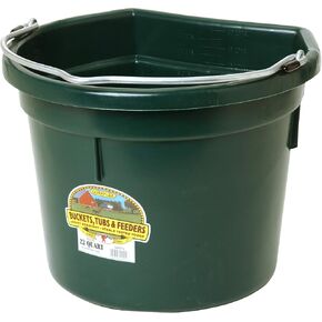 Little Giant® Flat Back Plastic Animal Feed Bucket | Animal Feed Bucket with Metal Handle | Horse Feed & Water Bucket | 22 Quarts | Green