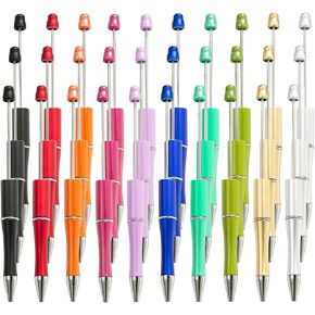 Vichona 30Pcs Beadable Pens Bulk, Plastic Bead Pen Black Ink Ballpoint Pens, Diy Teacher Pens, Cute Cool Pens Bead Pens for Students Teacher Graduation Gift Office Supplies