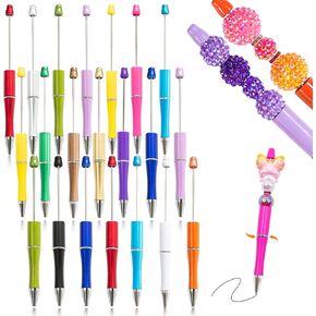 15 Pieces Beadable Pens - Beaded Pens Colourful Plastic Diy Black Ink Ballpoint Pens Bulk - Bead Pens Suitable For Teacher, Students, Office, School, Graduation Gift Supplies