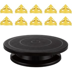 CYEAH 11"Rotate Turntable Sculpting Wheel Revolving Cake Turnable, Black Painting Turn Table Lightweight Stand with Cone Canvas Support Stands for Paint Spraying Spinner, Cake Decorating, Displaying