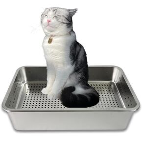 Petpily Stainless Steel Litter Box - Open-Top Design Litter Box for Cats - Odor-Resistant Sifting Cat Litter Box - Non-Sticky and Easy to Clean - Stainless Steel Litter Box for Cats