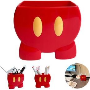 Cute Pen Pencil Holder for Desk Organizer, Cartoon Mouse Bathroom Storage Decor, Whiteboard Dry Erase Marker Holder, Makeup Brush Holder, Desktop Organizer Basket for Accessories(Red)