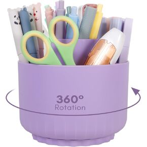 Rotating Pen Holder For Desk,Pencil Cups For Desk,360 Degree Rotating Desk Organizer, Pencil Holder For Desk With 5 Slots (Purple)