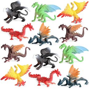EOIVSH Mini Dragon Toys Figures - 12pcs Ancient Flying Dragon Figurines for Boys Girls, Mythical Action Figure Kid Toys, Cupcake/Cake Topper & Party Favors