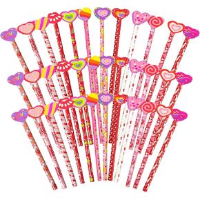 36 Pieces Valentines Day Pencils Valentines Pencils with Giant Eraser Assortment Valentines Day Stationery Pencil for Classroom Party Favors,12 Style(36)