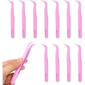 Bruislard 12 Piece Plastic Tweezers for Crafts 4.5'' Long Bent Tweezers Beads Tweezers Stickers Tweezers for DIY Bead Jewelry Making Baking Decoration Craftings