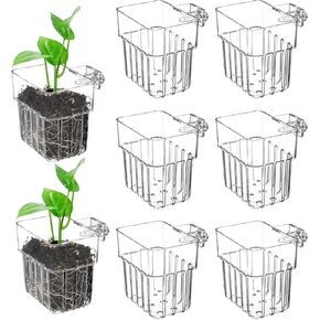 Lawei 8 Pack Acrylic Aquarium Plant Holder, Clear Hanging Aquatic Plant Pot with Hole, Top Aquarium Plant Fish Tank Plant Cup for Water Feature Decoration, Wall-Mounted Plastic Aquatic Plant Baskets