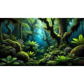 Tropical Rainforest Aquarium Fish Tank Background Forest Plants Reptile Tank Decorative Background 24x12 Inches PVC Glass Container Decoration with Tapes