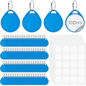 100 Pcs Rack Key Tags with Label 1.5 Inch Reusable Round Plastic Tags with Blank Paper Stickers and Split Rings, Item Identifiers for Home,Office and Rental Management Use (Blue)