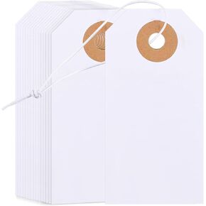 Small Hanging Tags with Elastic String Attached, 100 Pcs Writable Price Tags Blank Marking Tags Paper Gift Tags 2.75'' x1.37''