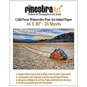 16" X 20" Cold Press Watercolor Fine Art Inkjet Paper - 25 Sheets