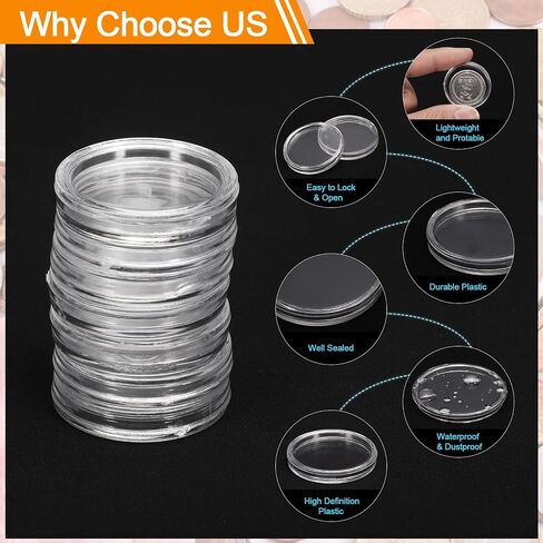 uxcell 20 Pcs 21mm Silver Dollar Coin Holders, Plastic Coin Capsule Covers Acrylic Clear Round Coin Collection Supplies Container for Silver Coin Protectors or NFC Tag in Saudi Arabia