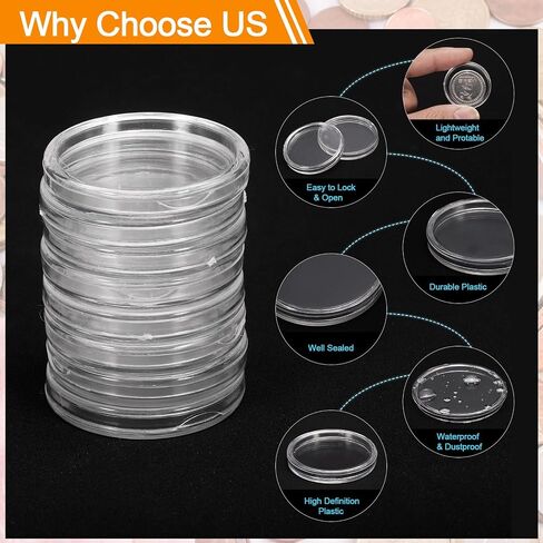 uxcell 20 Pcs 21mm Silver Dollar Coin Holders, Plastic Coin Capsule Covers Acrylic Clear Round Coin Collection Supplies Container for Silver Coin Protectors or NFC Tag in Saudi Arabia