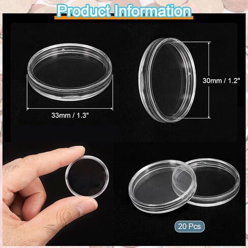 uxcell 20 Pcs 21mm Silver Dollar Coin Holders, Plastic Coin Capsule Covers Acrylic Clear Round Coin Collection Supplies Container for Silver Coin Protectors or NFC Tag in Saudi Arabia