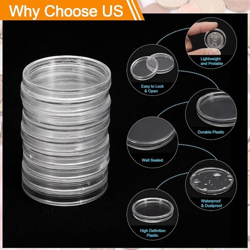 uxcell 20 Pcs 21mm Silver Dollar Coin Holders, Plastic Coin Capsule Covers Acrylic Clear Round Coin Collection Supplies Container for Silver Coin Protectors or NFC Tag in Saudi Arabia