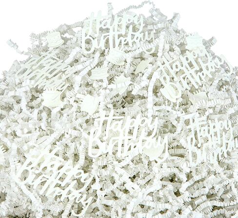 Fullhawl 2lb عيد ميلاد سعيد تجعد الورق مقطعة حشو مع عيد ميلاد سعيد وحشيات الكيك للهدية تغليف تغليف الأنسجة raffia سلة التغليف سلة (أبيض) in Kuwait