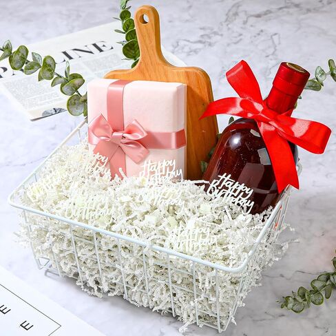 Fullhawl 2lb عيد ميلاد سعيد تجعد الورق مقطعة حشو مع عيد ميلاد سعيد وحشيات الكيك للهدية تغليف تغليف الأنسجة raffia سلة التغليف سلة (أبيض) in Kuwait