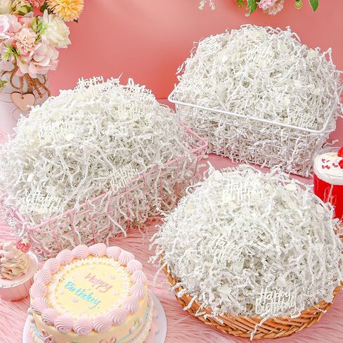 Fullhawl 2lb عيد ميلاد سعيد تجعد الورق مقطعة حشو مع عيد ميلاد سعيد وحشيات الكيك للهدية تغليف تغليف الأنسجة raffia سلة التغليف سلة (أبيض) in Kuwait