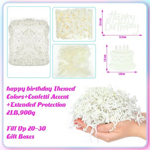 Fullhawl 2lb عيد ميلاد سعيد تجعد الورق مقطعة حشو مع عيد ميلاد سعيد وحشيات الكيك للهدية تغليف تغليف الأنسجة raffia سلة التغليف سلة (أبيض) in Kuwait