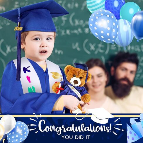 7 Pcs Unisex Matte 2024 Kindergarten Preschool Graduation Gown and Cap with Tassel Sash Plush Stuffed Bear Sets in Saudi Arabia