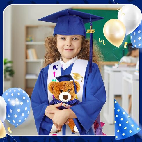 7 Pcs Unisex Matte 2024 Kindergarten Preschool Graduation Gown and Cap with Tassel Sash Plush Stuffed Bear Sets in Saudi Arabia