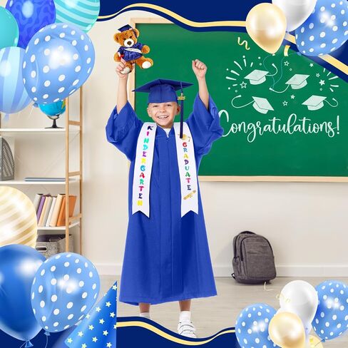 7 Pcs Unisex Matte 2024 Kindergarten Preschool Graduation Gown and Cap with Tassel Sash Plush Stuffed Bear Sets in Saudi Arabia