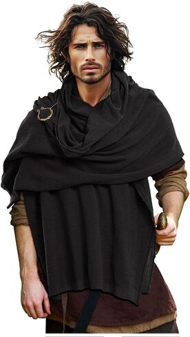 L'VOW Medieval Hooded Cloak Shaman Ninja Shawl Post Apocalyptic Wrap Scarf Cowl Rogue Hood Cape Viking Renaissance Costume in Kuwait