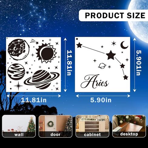 Reusable Star Painting Stencil Set - 24 Pcs Astronomy Planet Reusable Painting Template for Journal Canvas Decoration, Zodiac Signs Drawing Art Stencils for DIY Home Wooden Wall Floor Decor in Saudi Arabia
