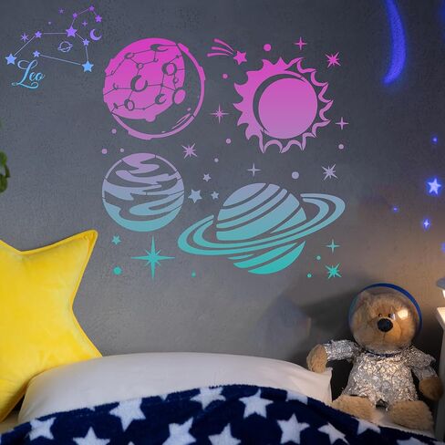 Reusable Star Painting Stencil Set - 24 Pcs Astronomy Planet Reusable Painting Template for Journal Canvas Decoration, Zodiac Signs Drawing Art Stencils for DIY Home Wooden Wall Floor Decor in Saudi Arabia