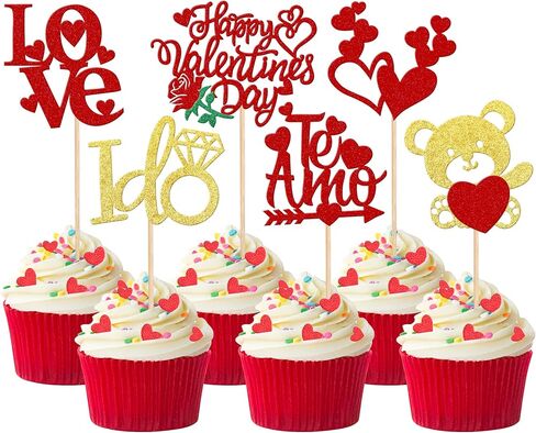 36 PCS Happy Galentine's Day Cupcake Toppers Glitter Sweet Love Valentine Cupcake Picks Valentine's Day Theme Birthday Party Cake Decorations Supplies Pink in Kuwait