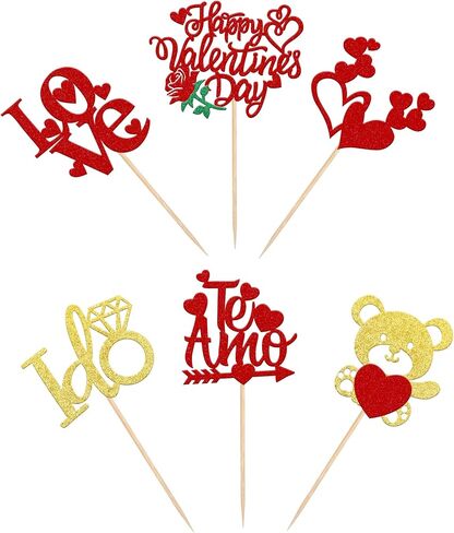 36 PCS Happy Galentine's Day Cupcake Toppers Glitter Sweet Love Valentine Cupcake Picks Valentine's Day Theme Birthday Party Cake Decorations Supplies Pink in Kuwait