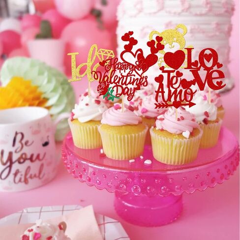 36 PCS Happy Galentine's Day Cupcake Toppers Glitter Sweet Love Valentine Cupcake Picks Valentine's Day Theme Birthday Party Cake Decorations Supplies Pink in Kuwait