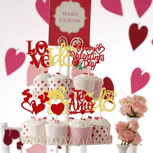 36 PCS Happy Galentine's Day Cupcake Toppers Glitter Sweet Love Valentine Cupcake Picks Valentine's Day Theme Birthday Party Cake Decorations Supplies Pink in Kuwait