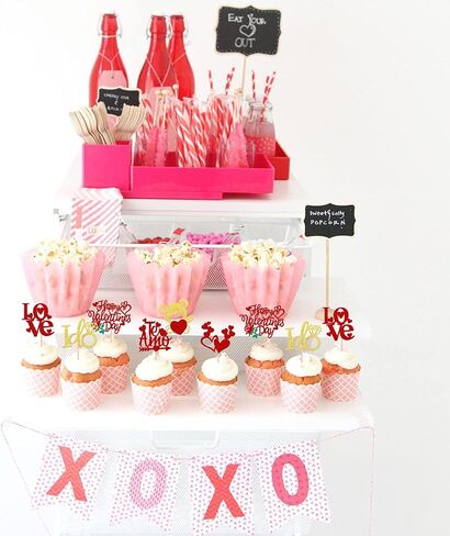 36 PCS Happy Galentine's Day Cupcake Toppers Glitter Sweet Love Valentine Cupcake Picks Valentine's Day Theme Birthday Party Cake Decorations Supplies Pink in Kuwait