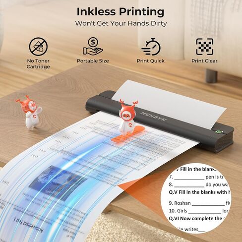 طابعات Munbyn Portable Wireless for Travel ITP02 ، Portable Printer Bluetooth ، دعم 8.5 "x11" و A4 الحرارية ، متوافقة مع Android و iOS & Laperp ، طابعة صغيرة للمكتب ، المدرسة (الأسود) in Kuwait