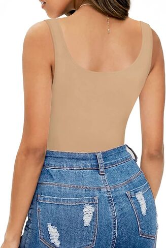 MANGOPOP Womens Scoop Neck Sleeveless Tank Top Bodysuits Sexy Ribbed Backless Body Suits Upgraded Fabric(White, X-Small) in Saudi Arabia