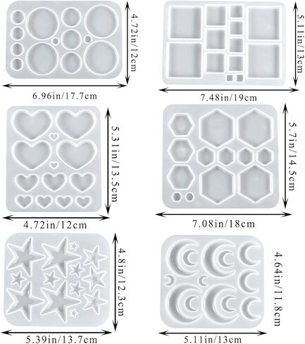6 PCS راتنجات المجوهرات قوالب متعددة الوظيفية صغيرة السيليكون قرط الراتينج لقوالب سداسية مستديرة القمر القمر بنتاغرا in Kuwait